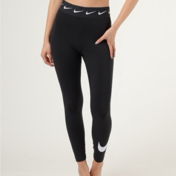 Nike Black Leggings with White Swoosh - Picture 2 of 3